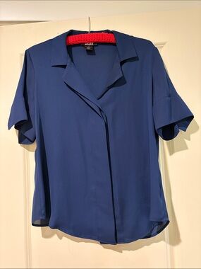 DKNY Navy Short-Sleeve Draped Collar Blouse